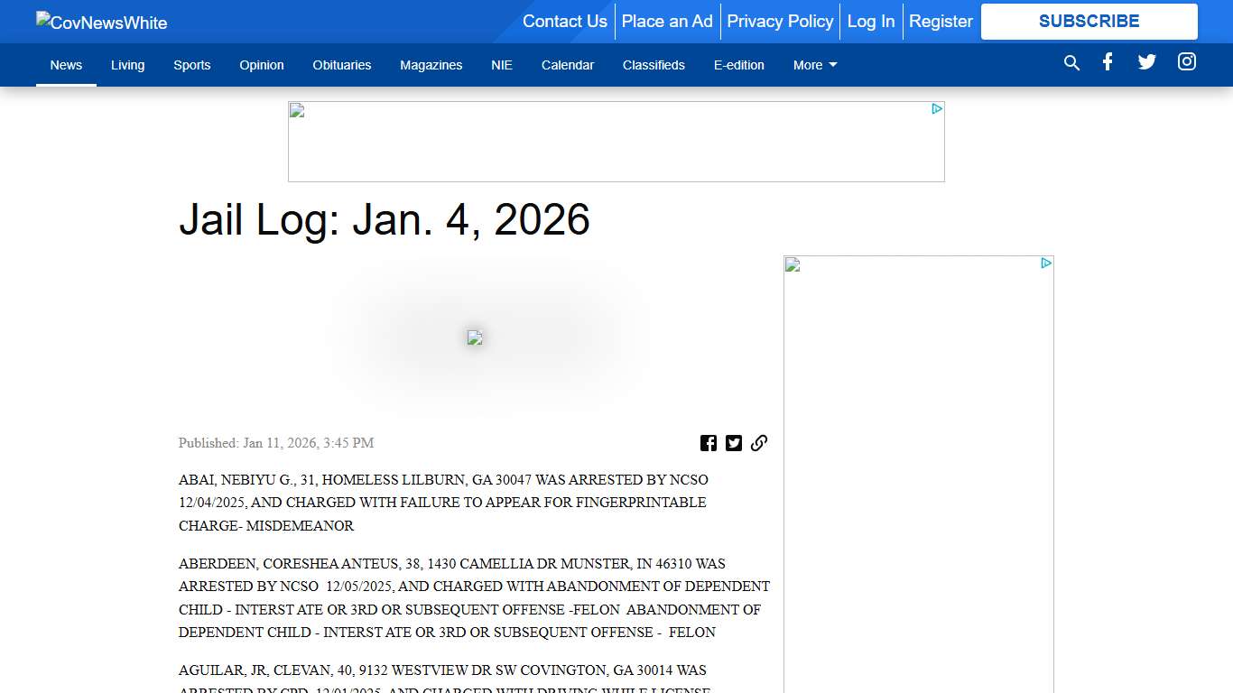 Jail Log: Jan. 4, 2026 - The Covington News